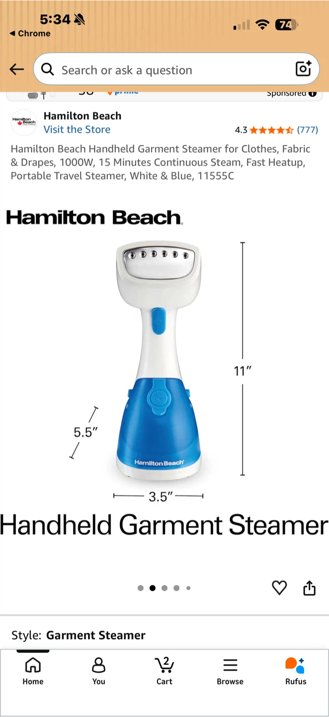 Hamilton Beach Handheld Garment Steamer - White & Blue - photo 2