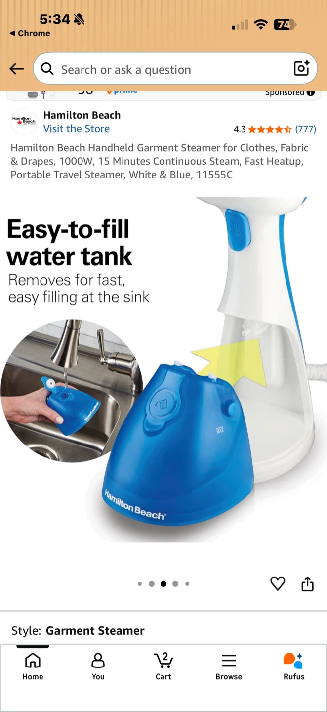 Hamilton Beach Handheld Garment Steamer - White & Blue - photo 4