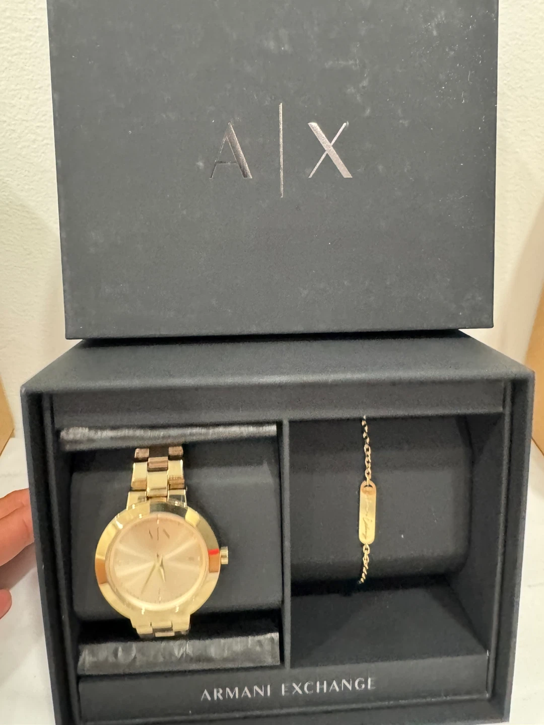 Armani Exchange Gold Watch and Bracelet Set