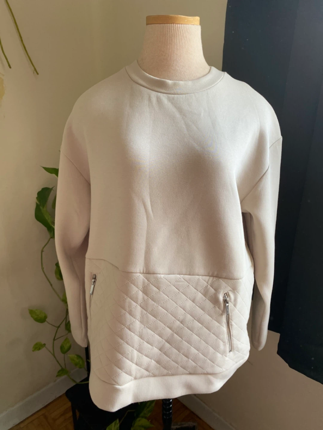 MNG Beige Quilted Pocket Sweatshirt Size S