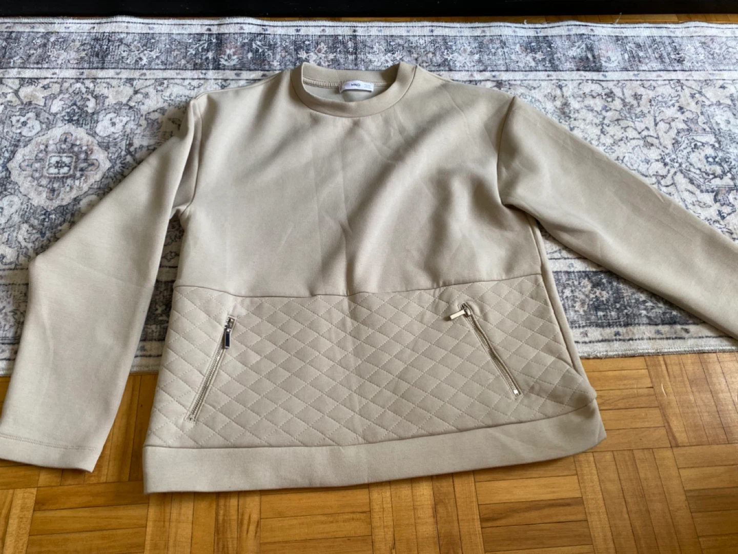 MNG Beige Quilted Pocket Sweatshirt Size S - photo 2