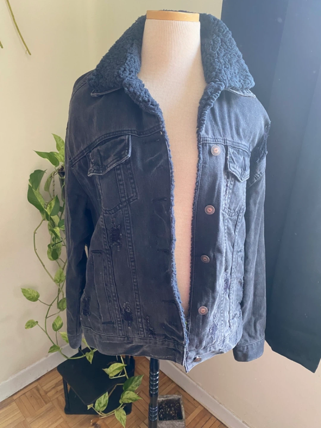 Hollister Black Sherpa Lined Denim Jacket