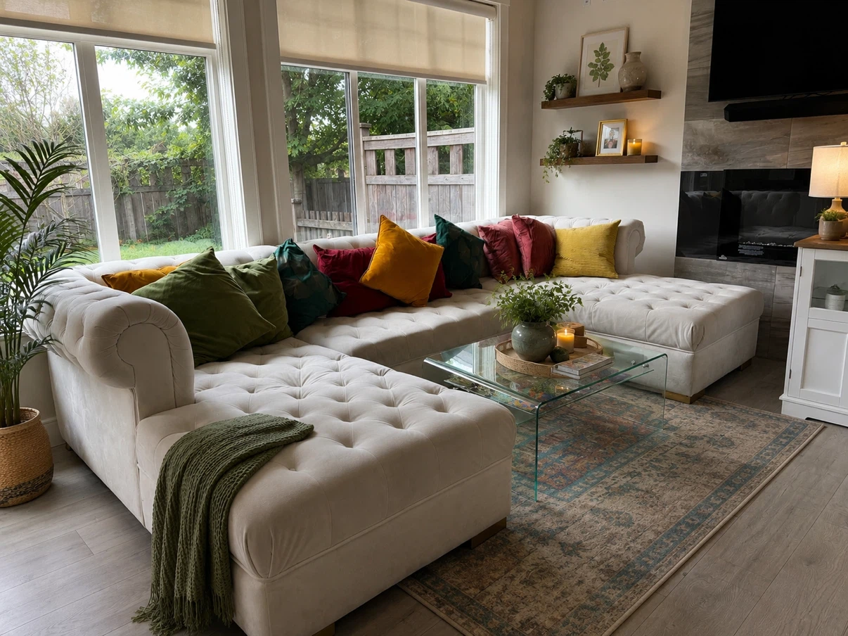 Luxury Cream Tufted Sectional Sofa – Excellent Condition