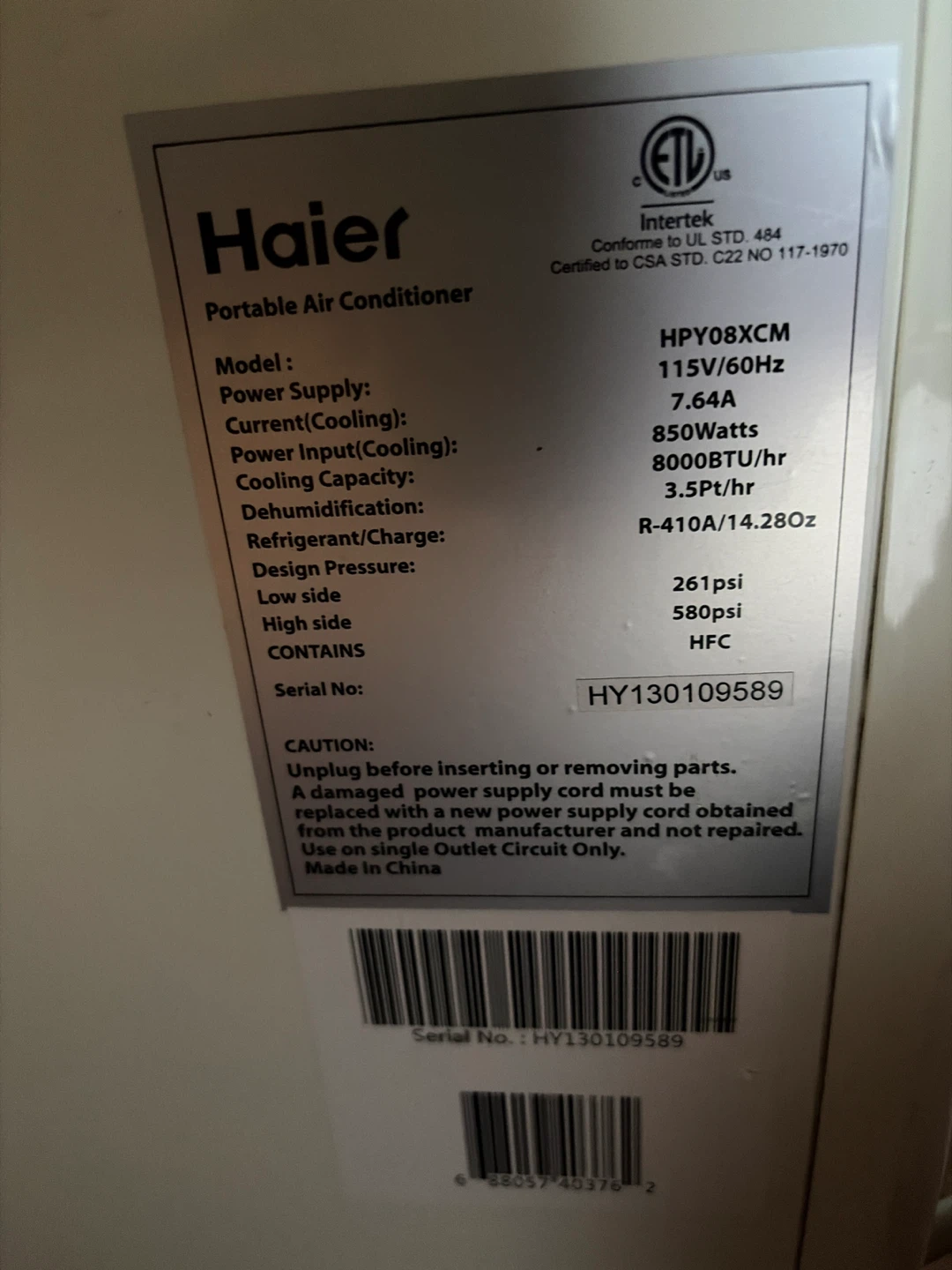 Haier Portable Air Conditioner HPy08XCM - photo 2