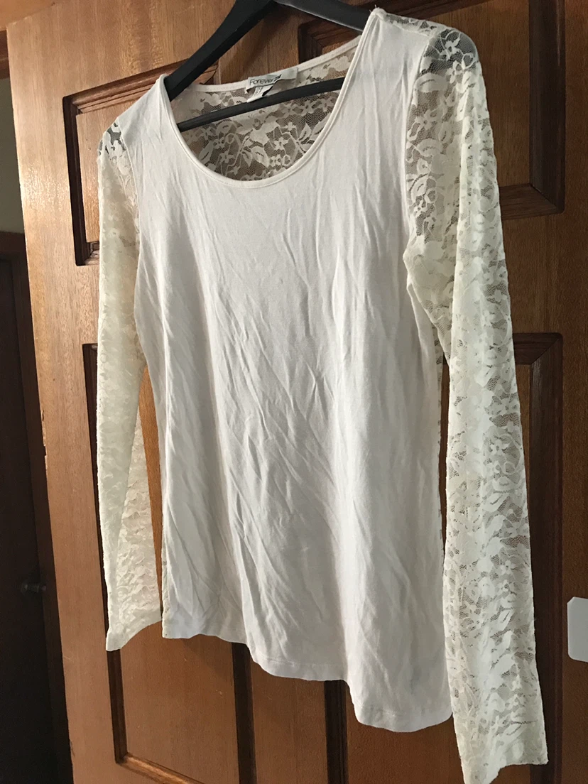 Forever 21 White Lace Long Sleeve Top