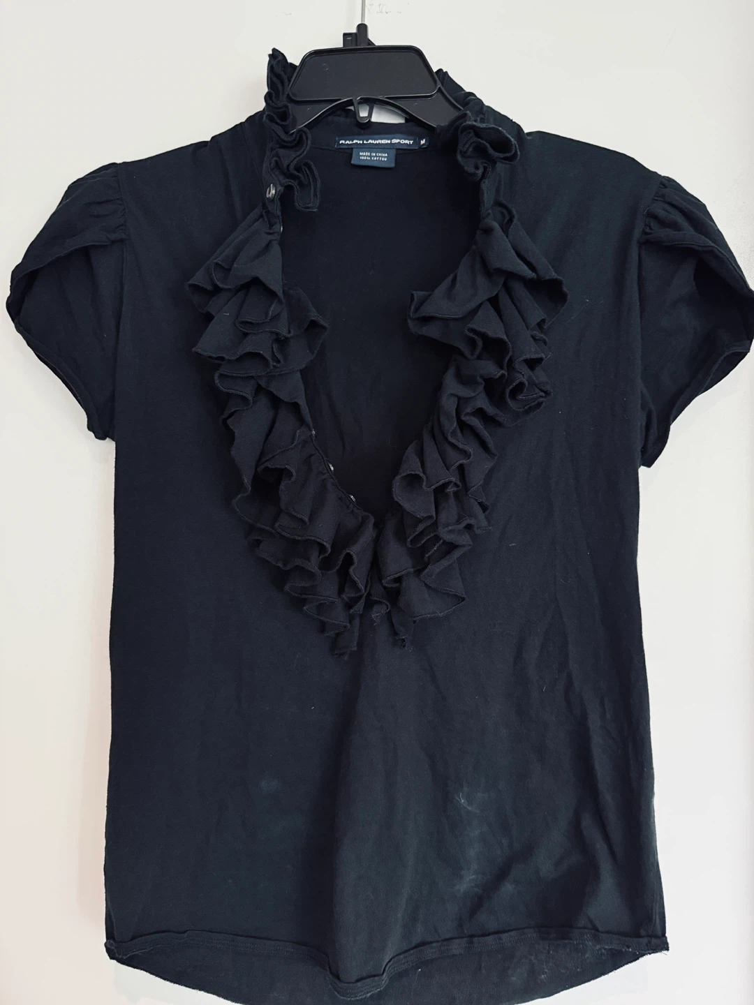Ralph Lauren Sport Black Ruffle Top - Medium
