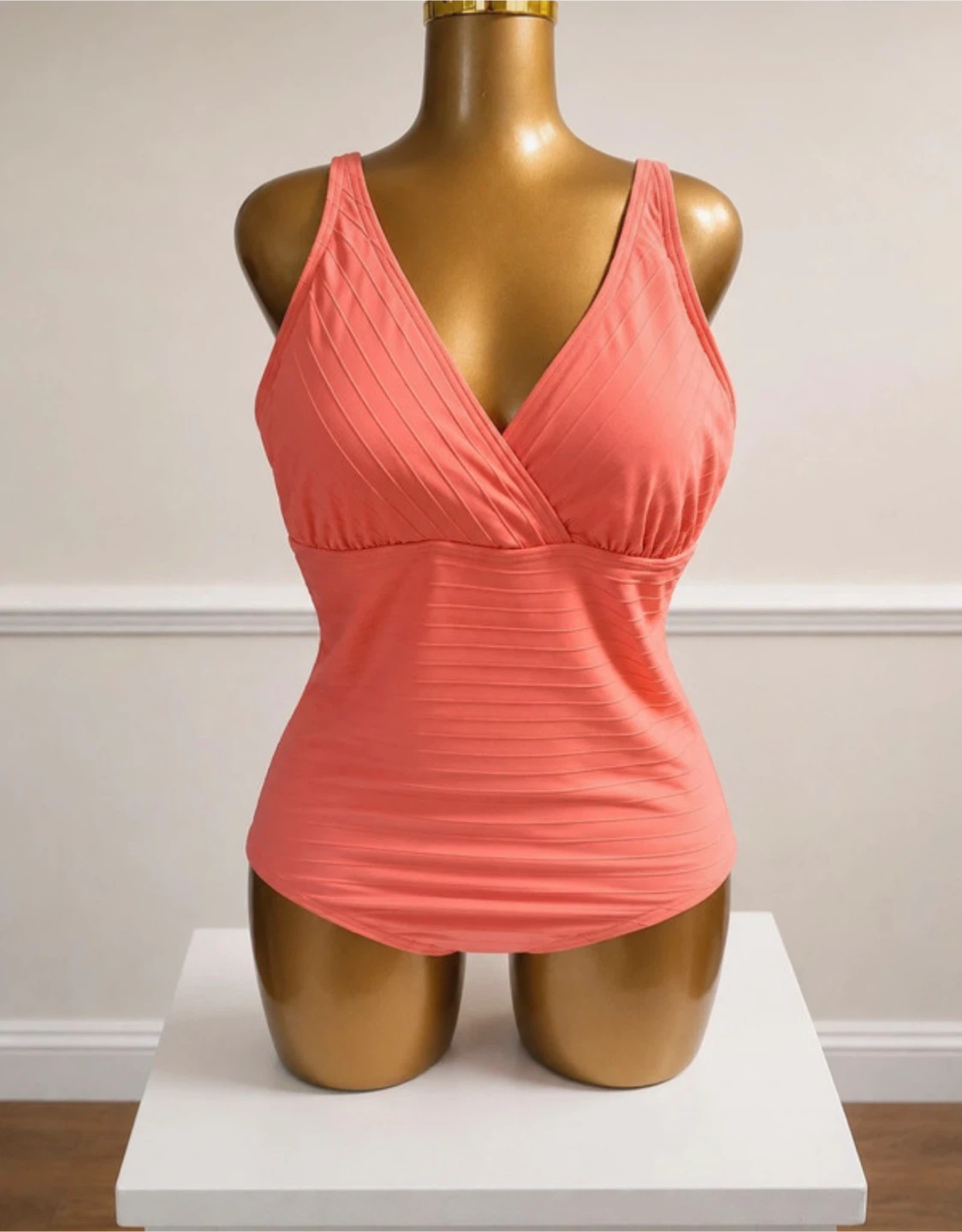Lands  end Coral V-Neck One-Piece Swimsuit