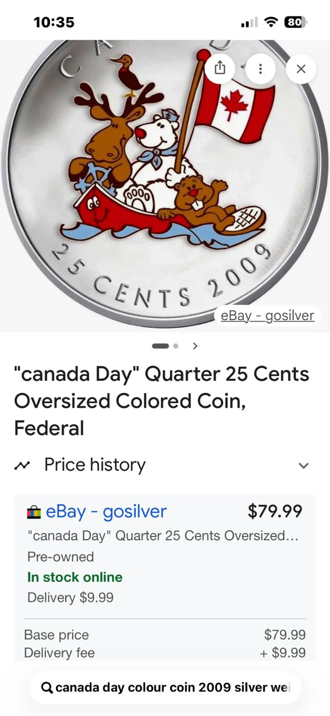 "Big coin Canada Day" 2009 Quarter 25 Cents Colored Coin - photo 2