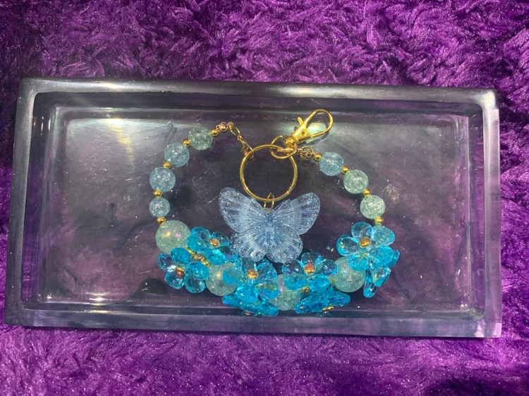 Blue Butterfly & Flower Beaded Keychain - photo 2