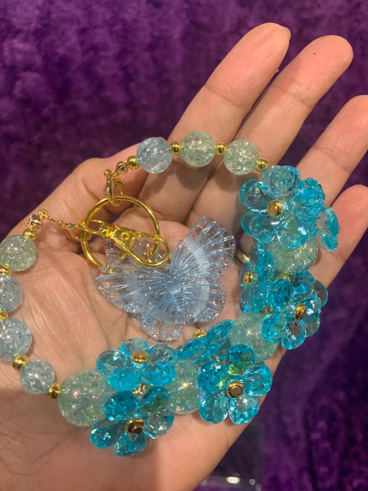 Blue Butterfly & Flower Beaded Keychain - photo 3