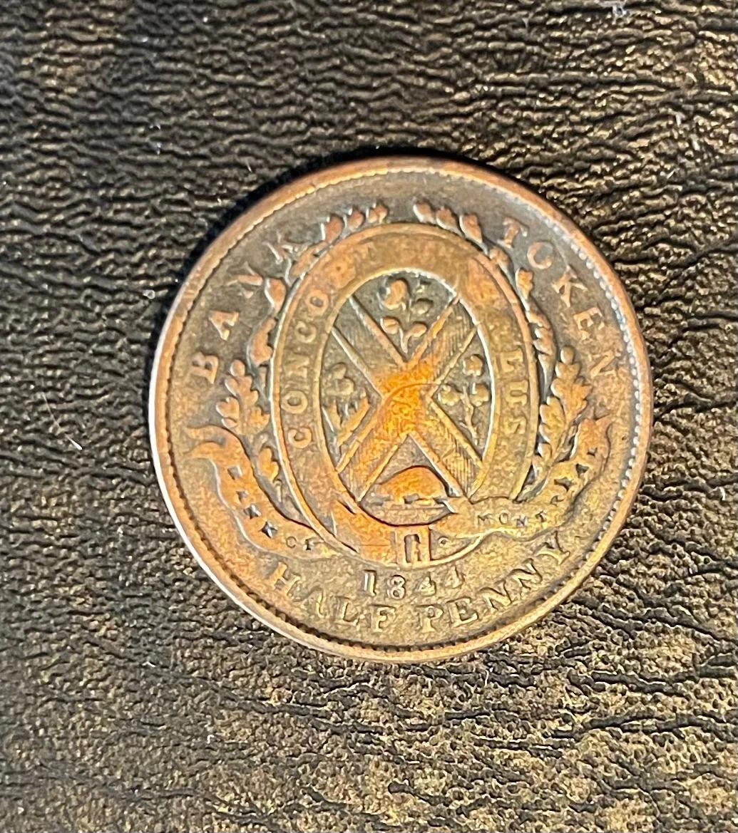 1844 Bank of Montreal Half Penny Token
