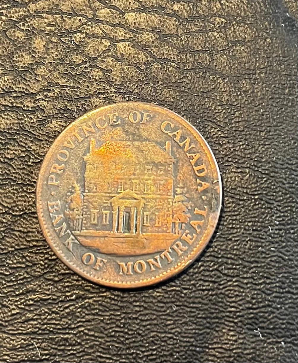 1844 Bank of Montreal Half Penny Token - photo 2