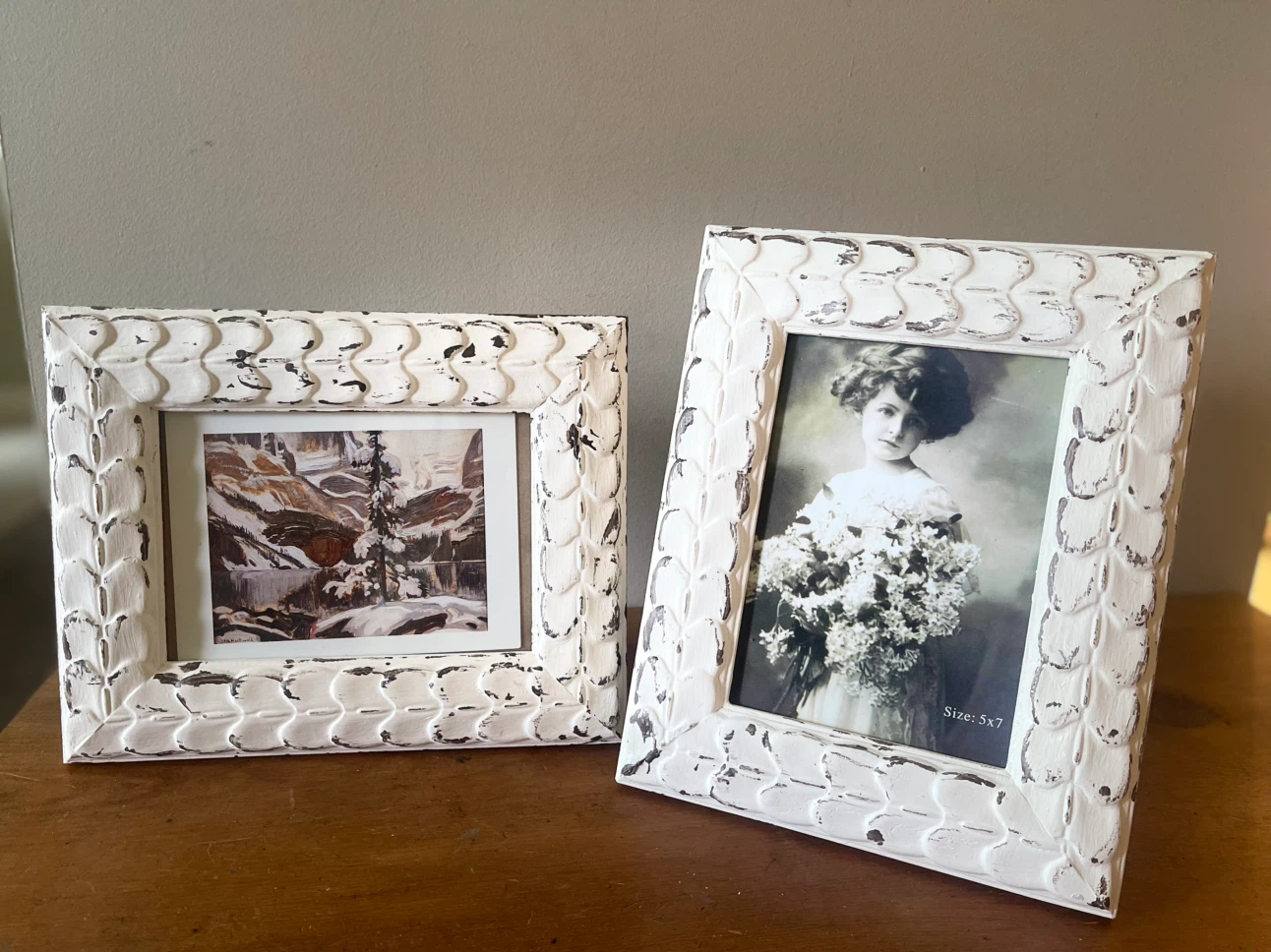 Set of 2 Distressed White Photo Frames