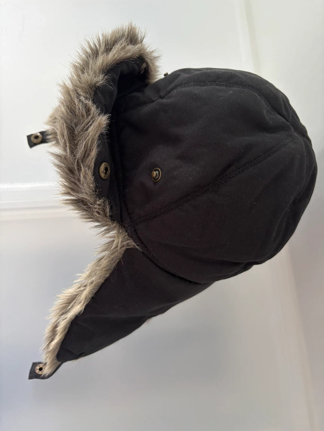 Black Faux Fur Trapper Hat for Women (brand: Eddie Bauer)