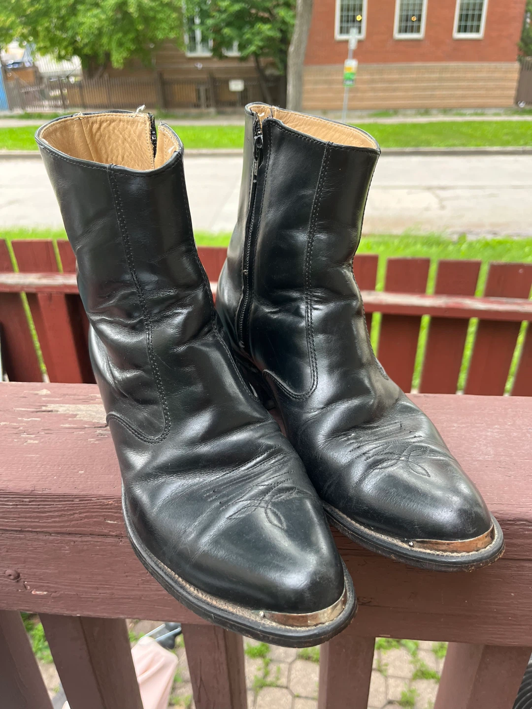 Black Leather Cowboy Boots with Zipper