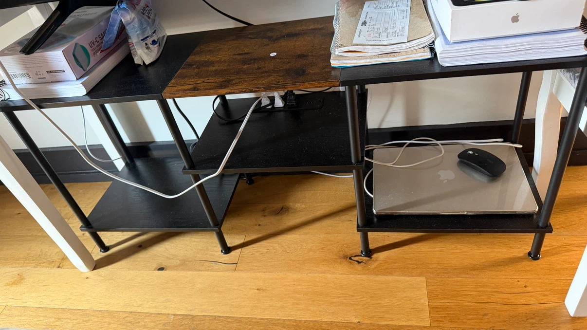 Wood and Black Metal Computer Desk