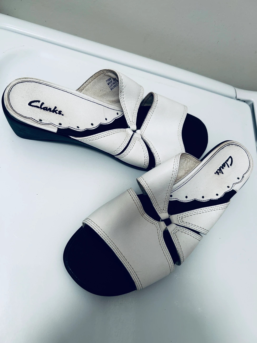 Clarks White Leather Sandals
