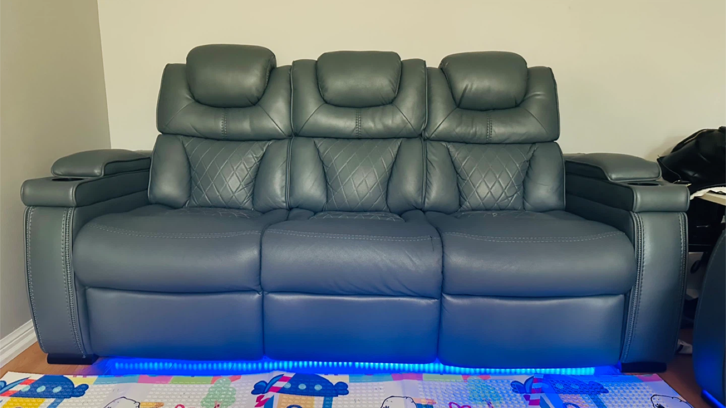 Grey Power Recliner Sofa with Cup Holders and USB