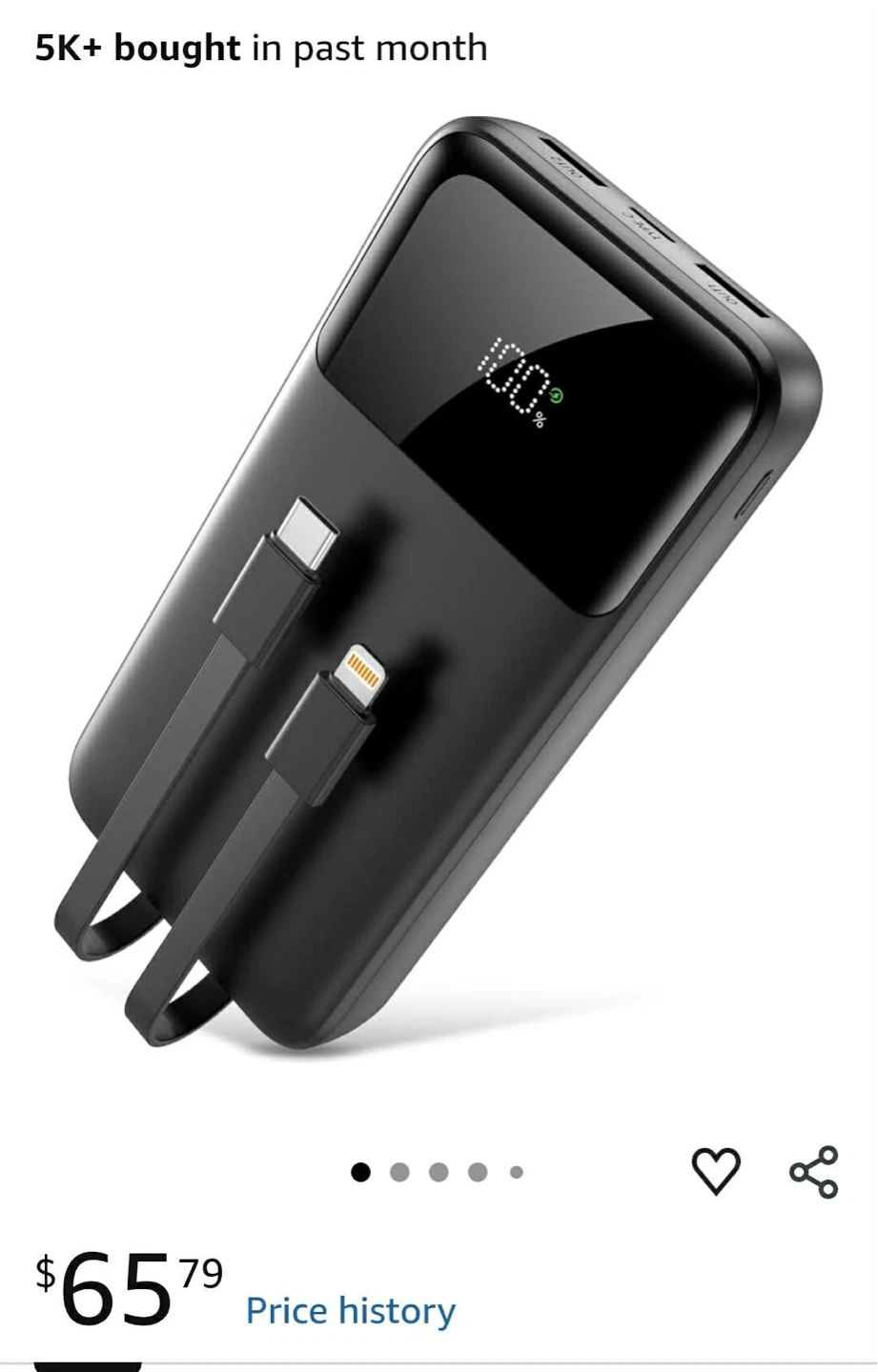 Portable Power Bank with Built-in Cables