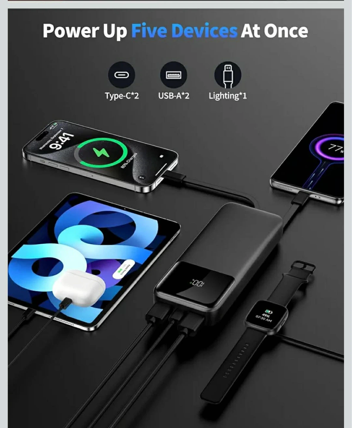 Portable Power Bank with Built-in Cables - photo 2