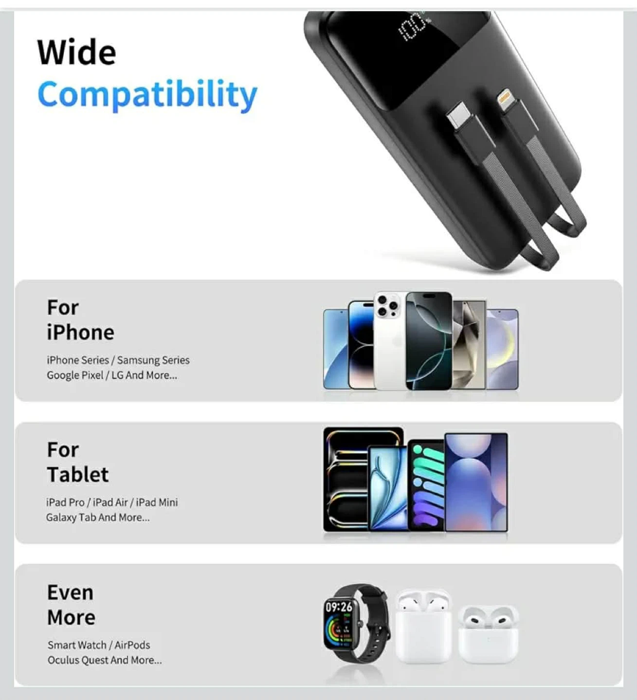 Portable Power Bank with Built-in Cables - photo 5