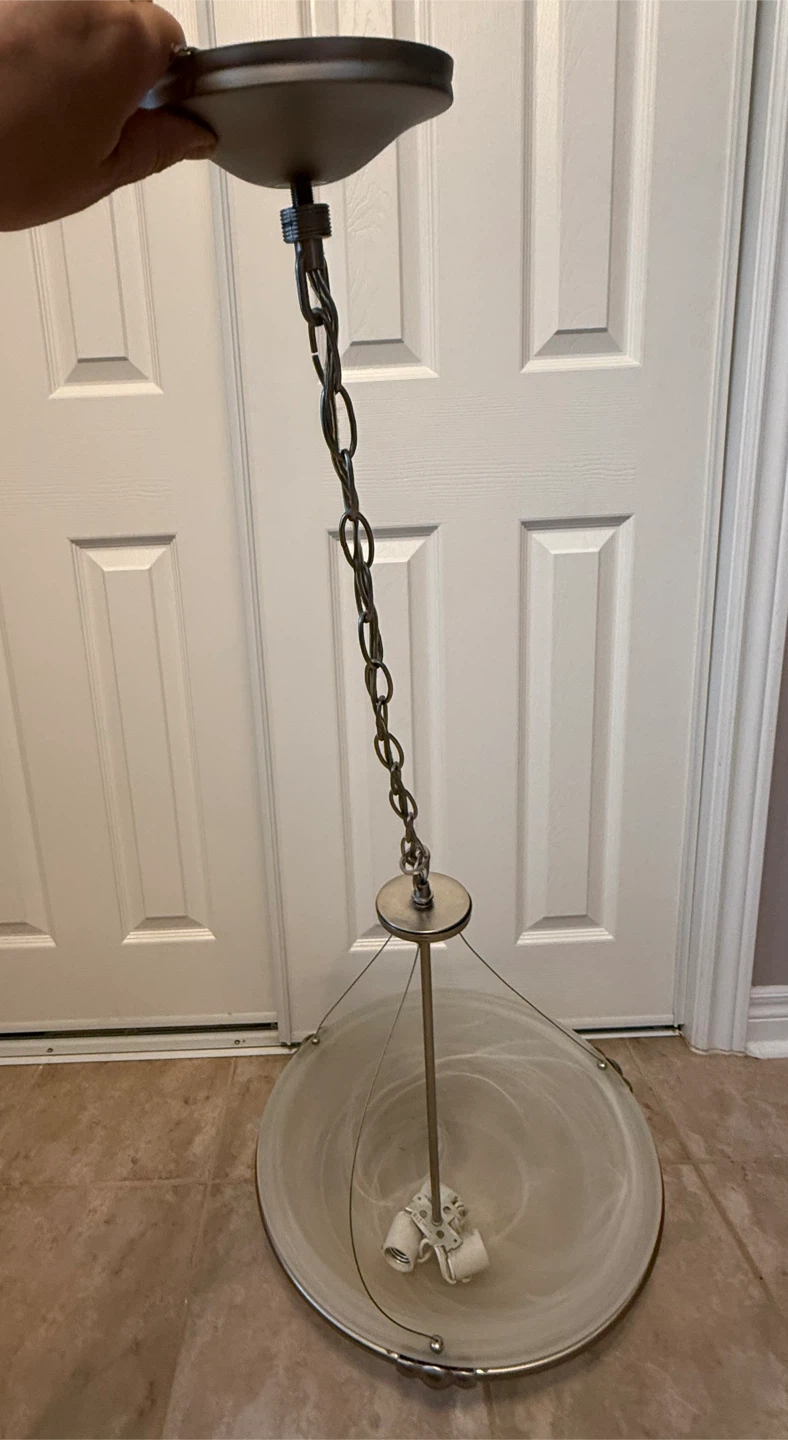 Satin Nickel 3 Light Pendant Light Fixture; 18 inch glass shade - photo 3