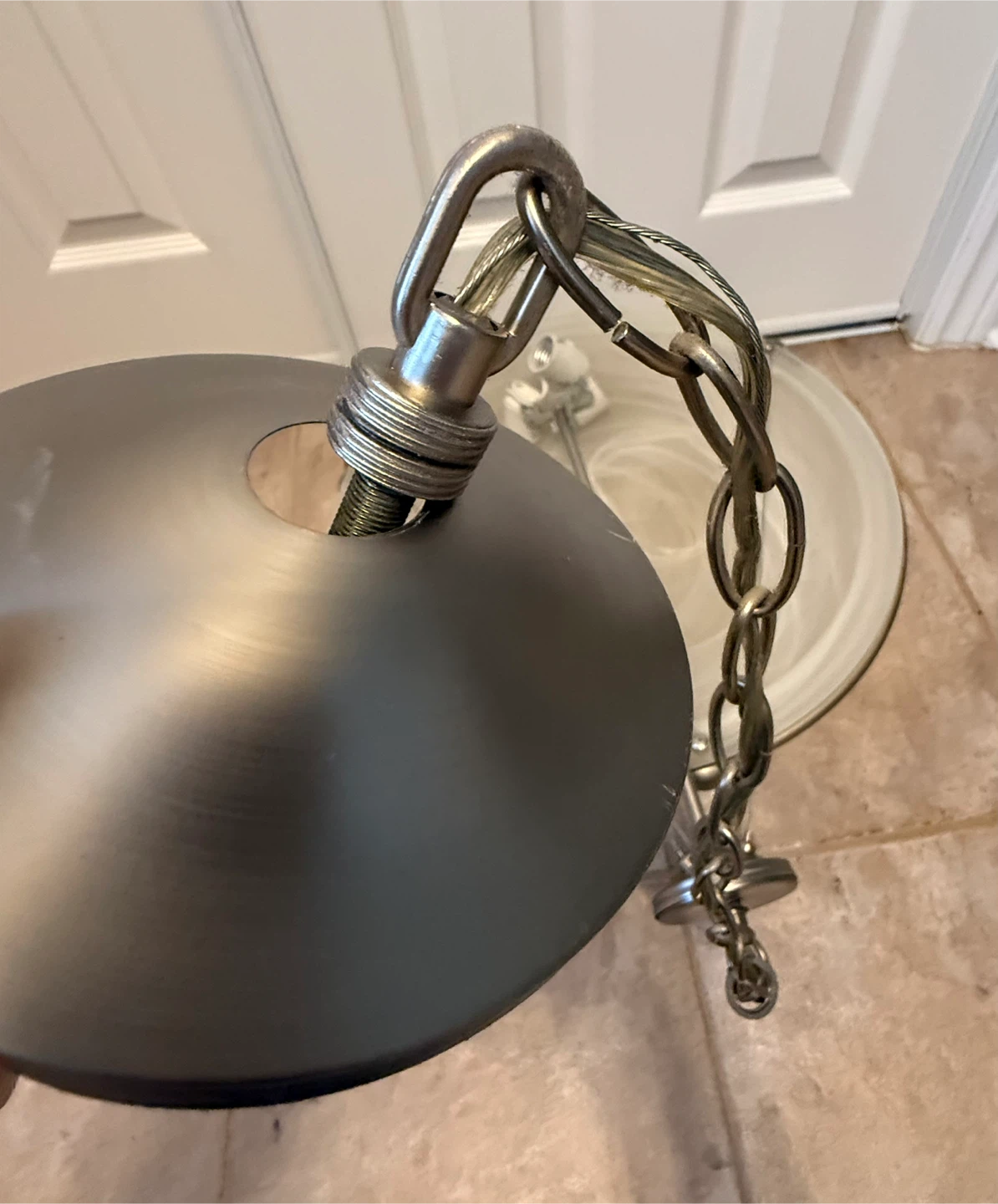 Satin Nickel 3 Light Pendant Light Fixture; 18 inch glass shade - photo 4