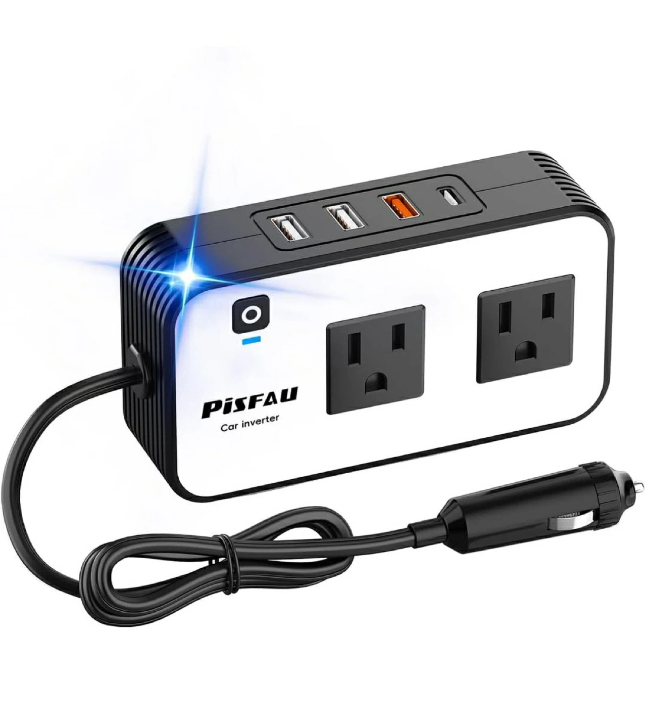 PISFAU Car Inverter 2 AC Outlets 3 USB Ports