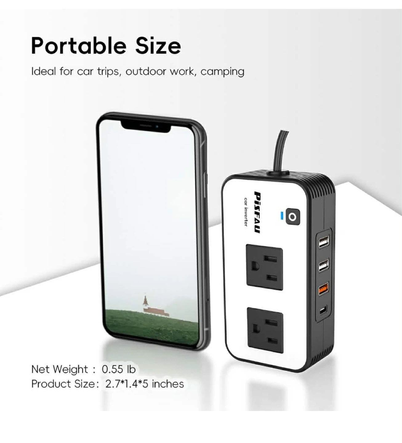 PISFAU Car Inverter 2 AC Outlets 3 USB Ports - photo 2