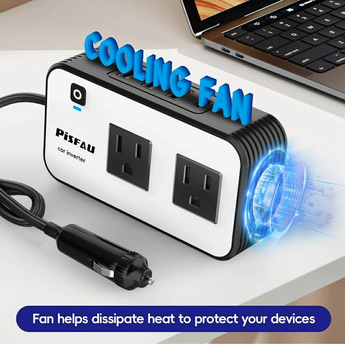 PISFAU Car Inverter 2 AC Outlets 3 USB Ports - photo 5