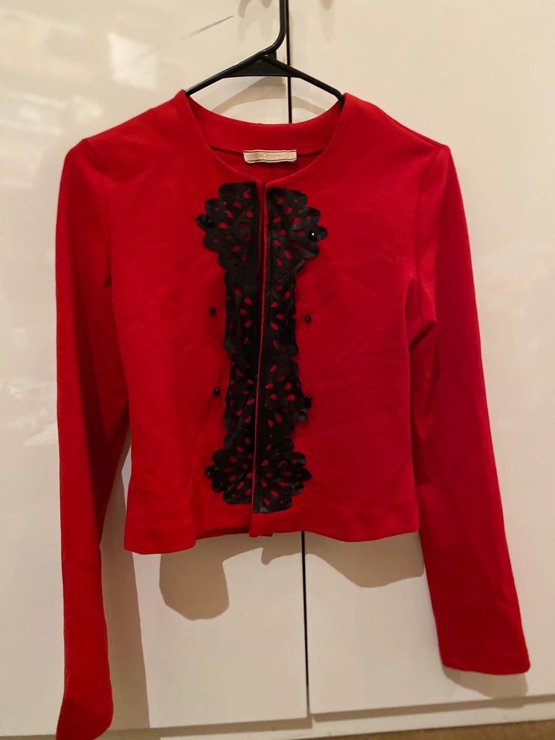 Red Embellished Cropped Jacket