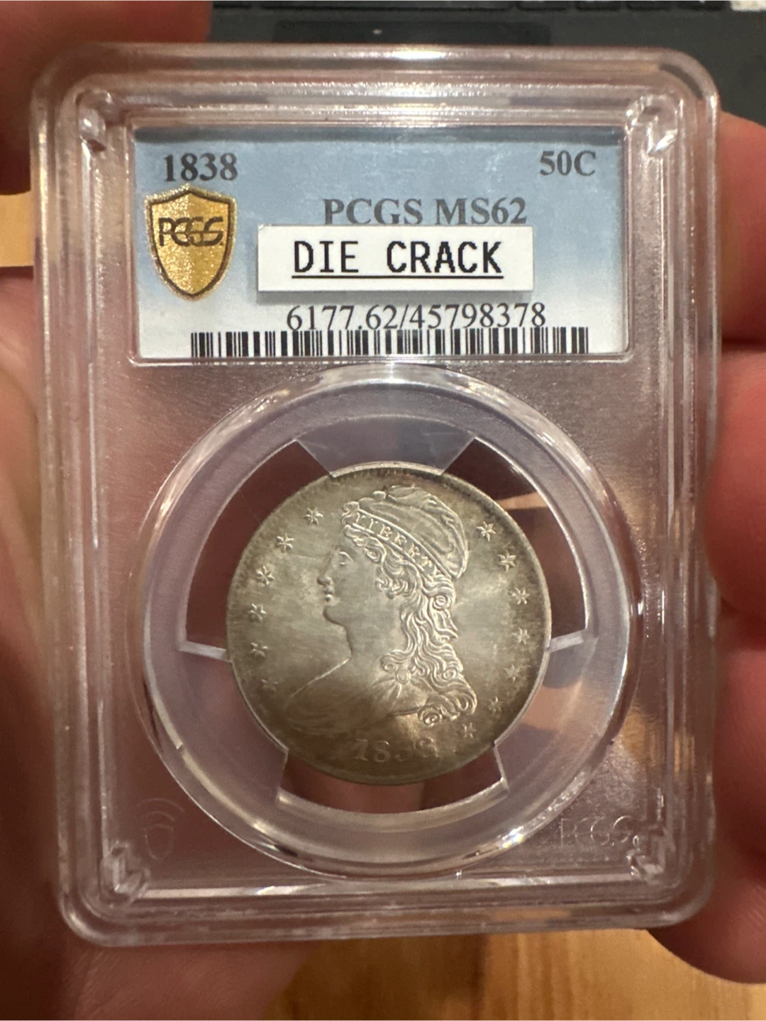 1838 PCGS MS62 Die Crack Half Dollar Coin