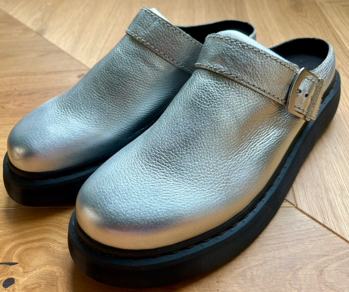 Dr. Martens Laketen Metallic Silver Slingback Mule Size 13M New
