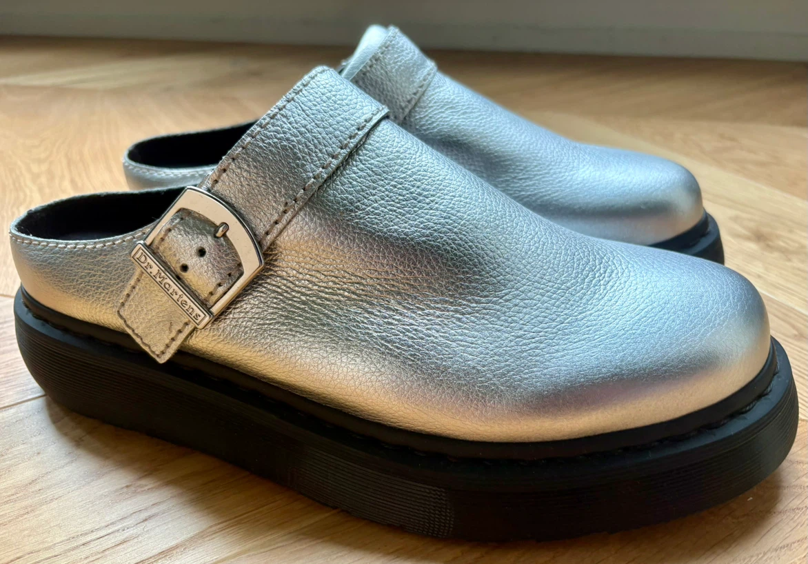Dr. Martens Laketen Metallic Silver Slingback Mule Size 13M New - photo 3