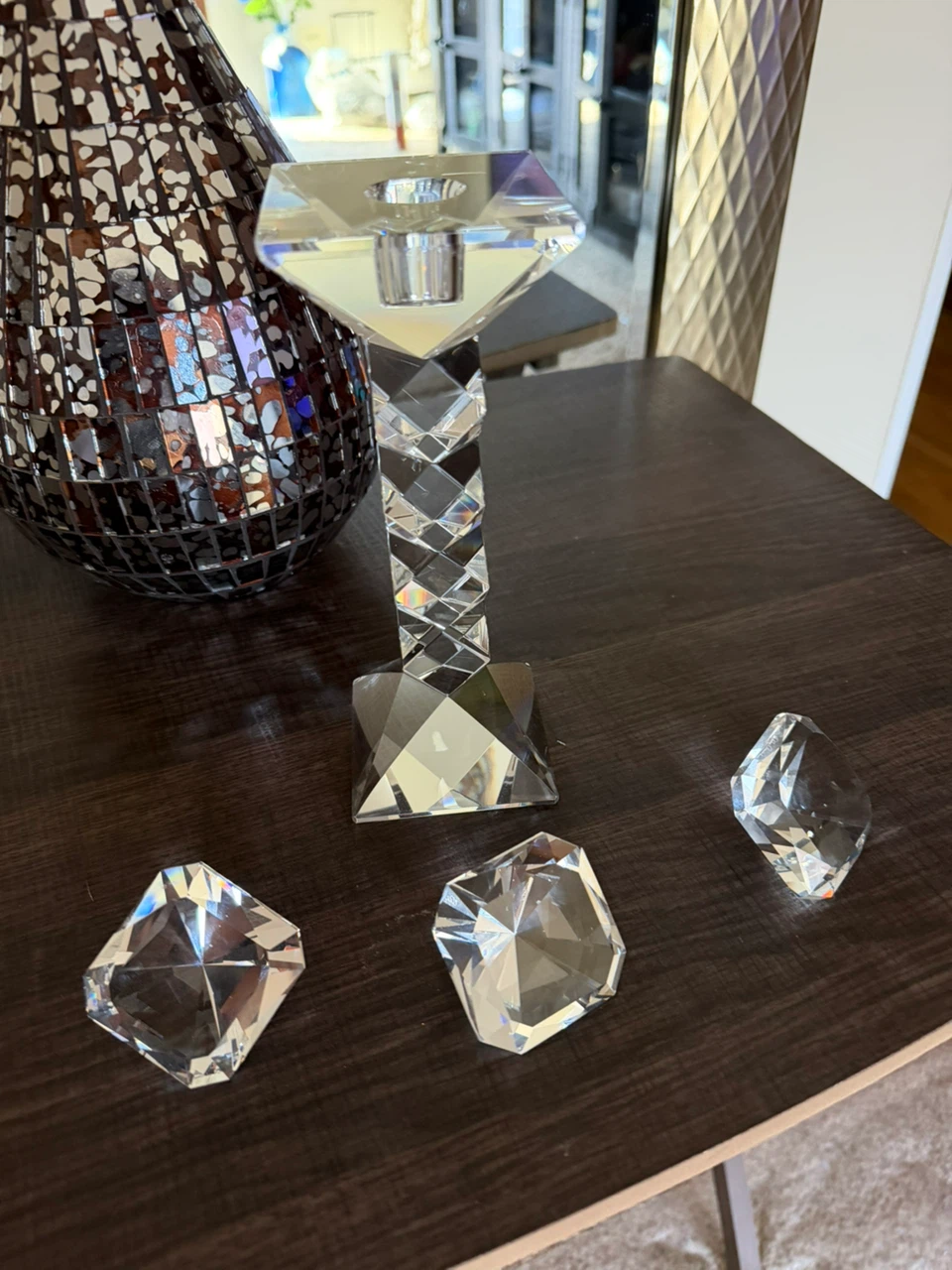 Crystal Candlestick Holder with Decorative Gems