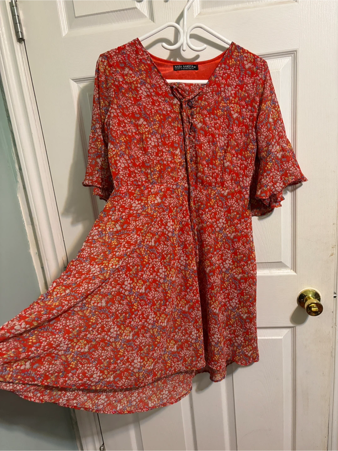 NBD X Nasty Gal Red Floral Mini Dress with Bell Sleeves