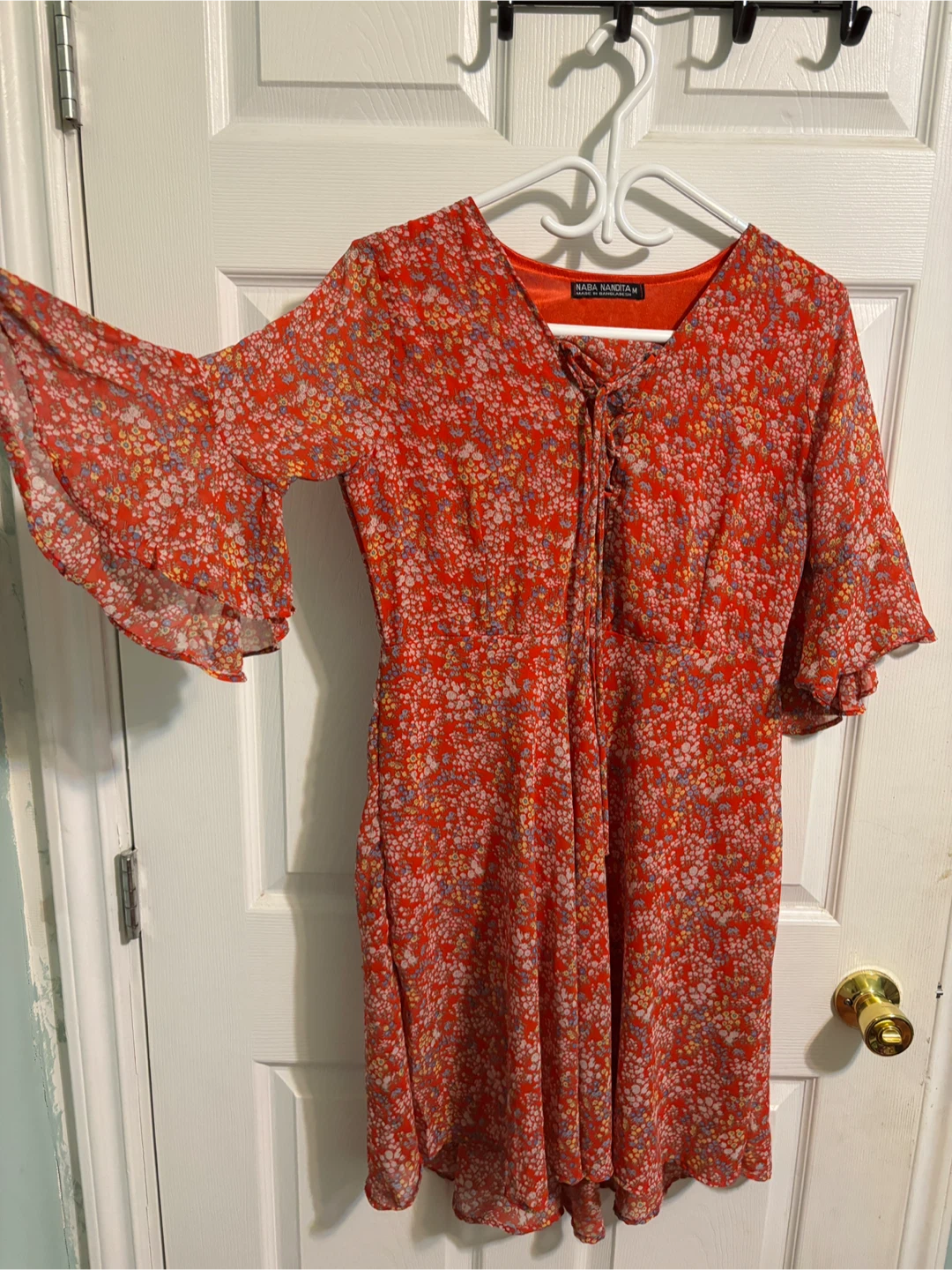 NBD X Nasty Gal Red Floral Mini Dress with Bell Sleeves - photo 2