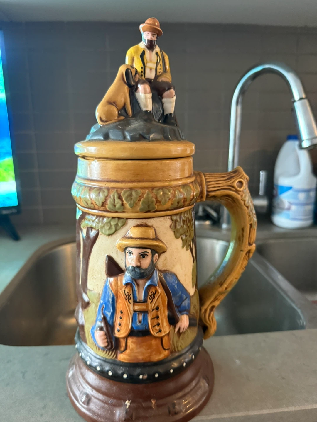 Decorative Ceramic Beer Stein with Hunting Scene