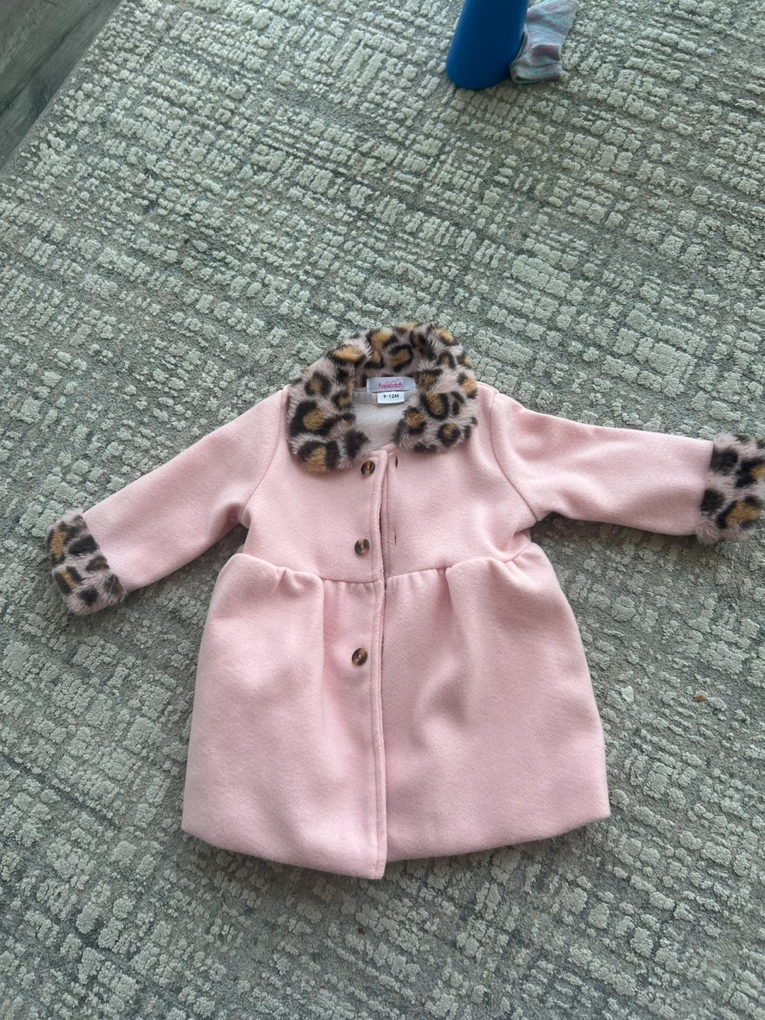 Pink Baby Coat with Leopard Print Trim