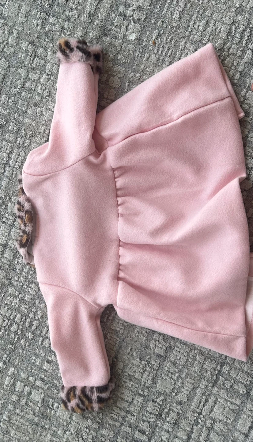 Pink Baby Coat with Leopard Print Trim - photo 3