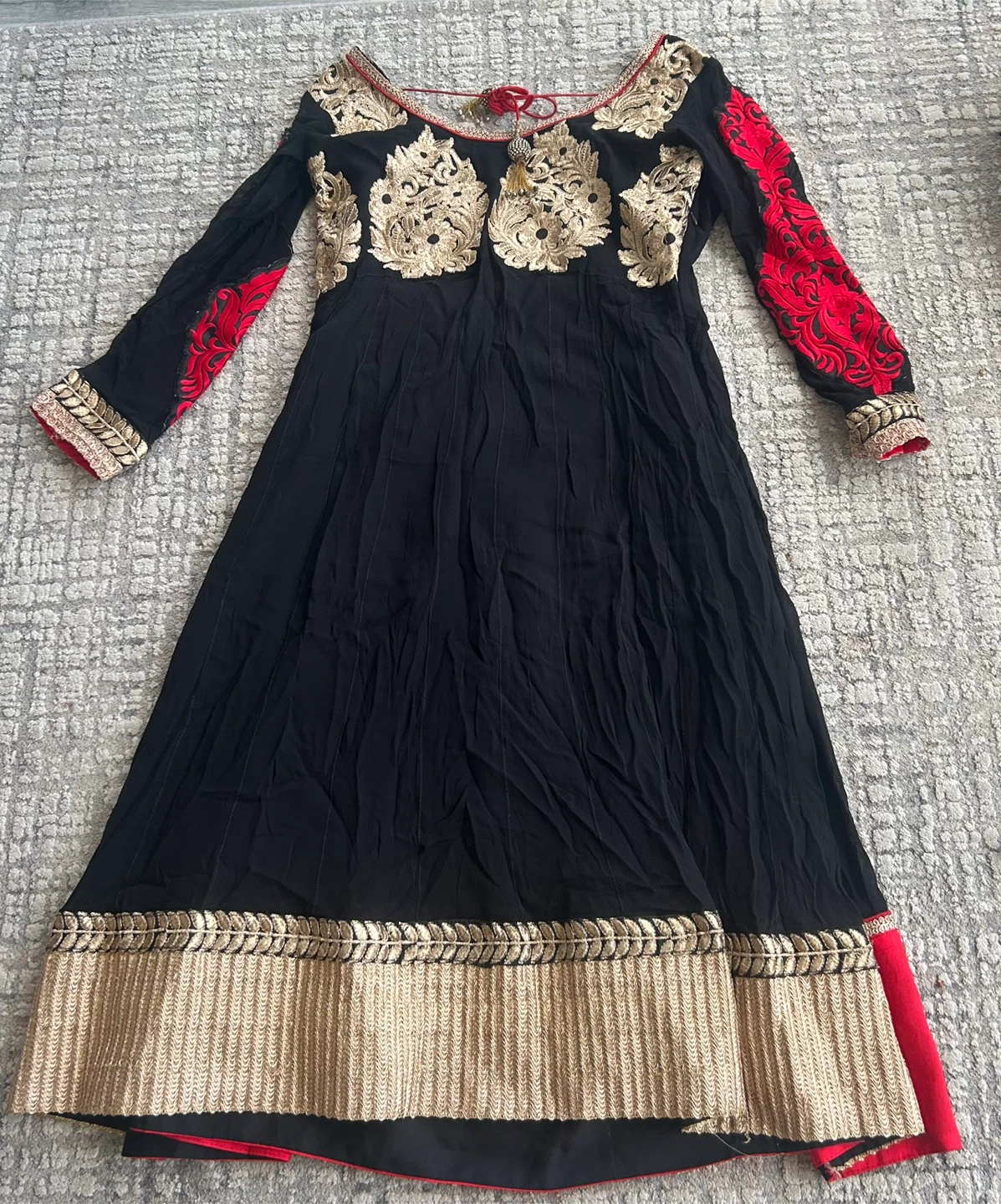 Black and Red Embellished Anarkali Dress