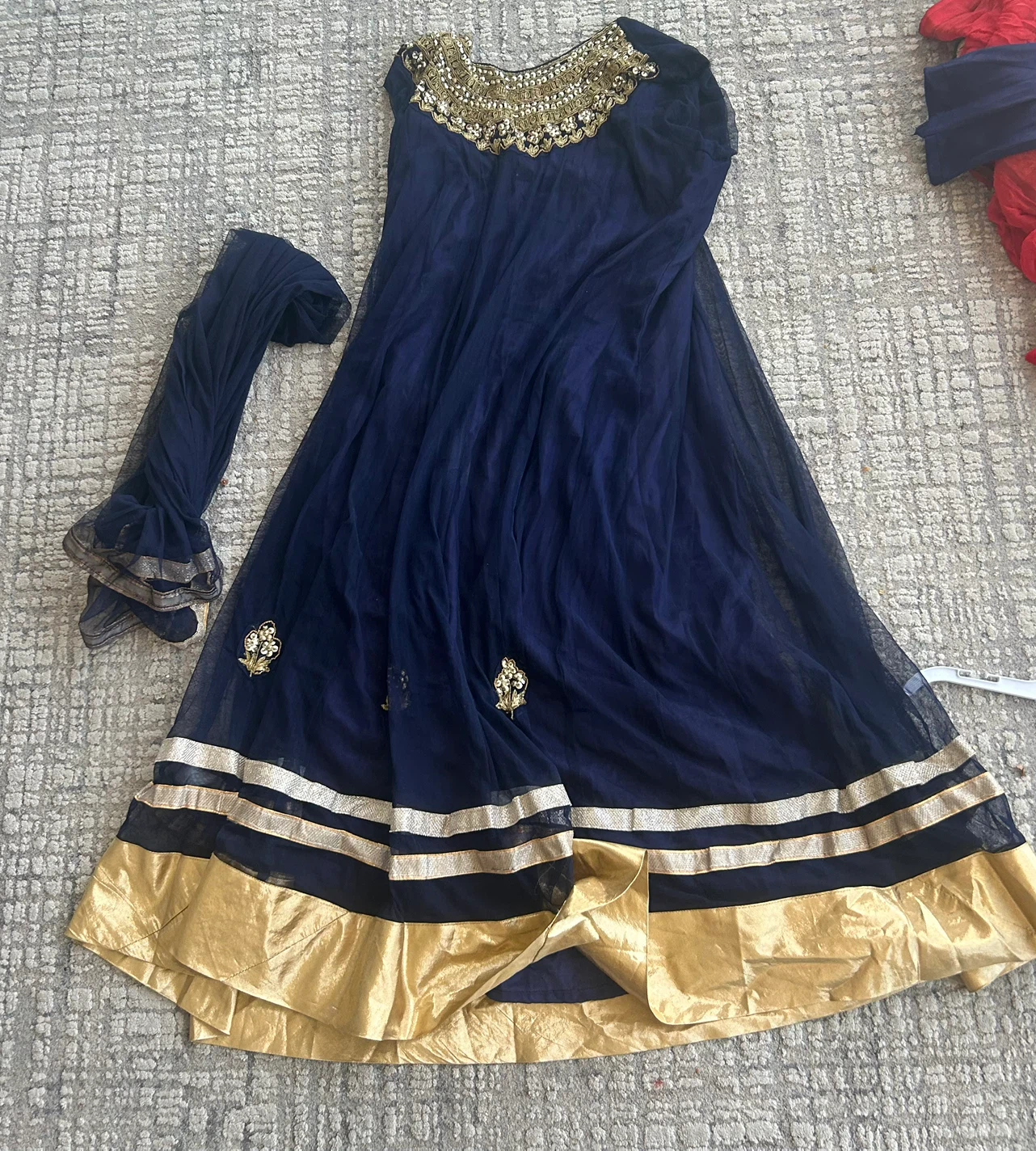 Blue and Gold Anarkali Suit with Dupatta