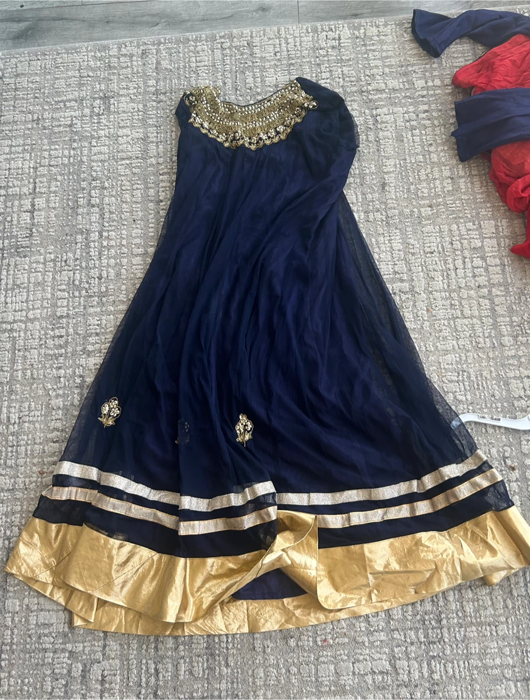 Blue and Gold Anarkali Suit with Dupatta - photo 2