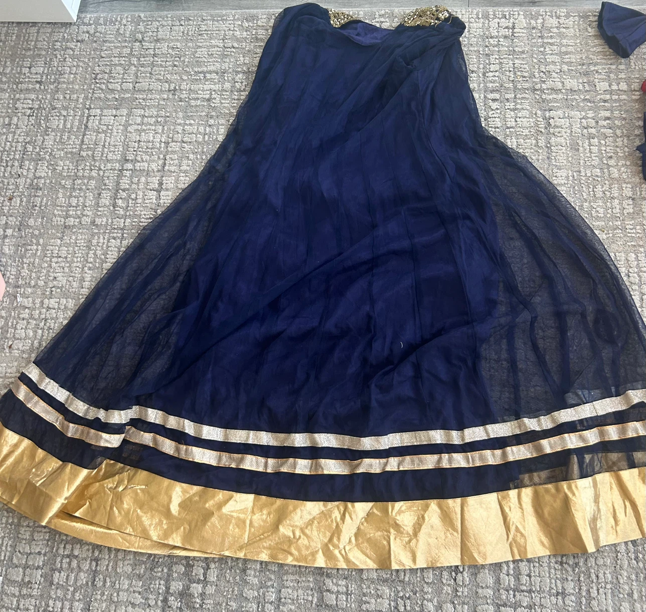 Blue and Gold Anarkali Suit with Dupatta - photo 3