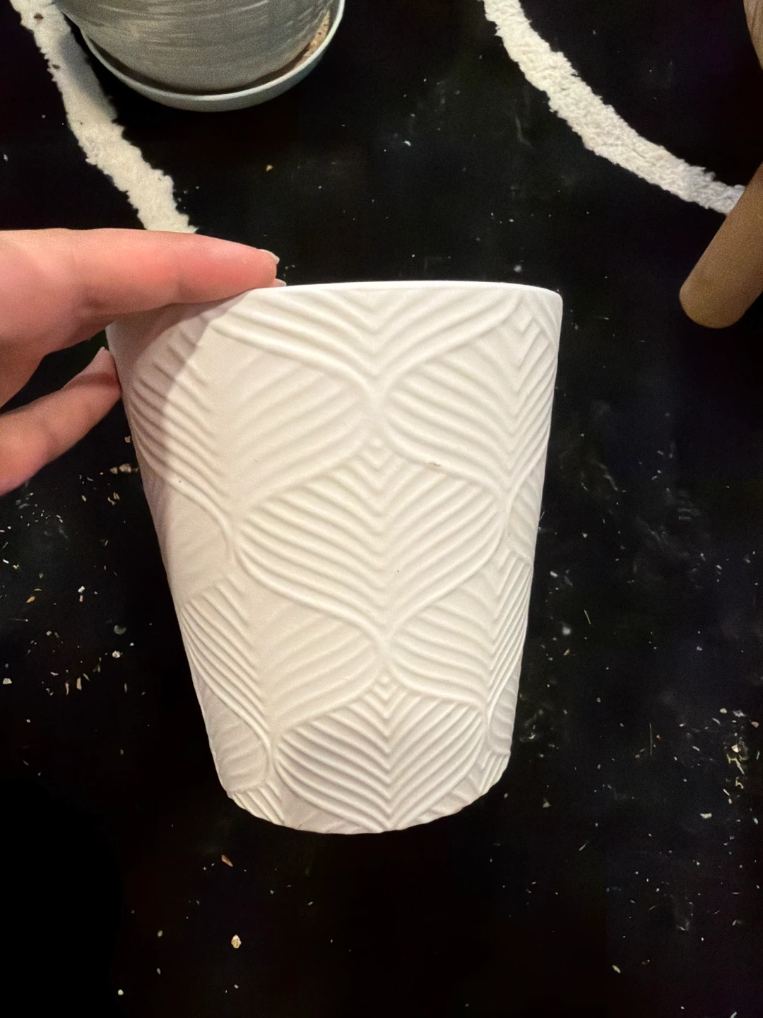 Small White Textured Plant Pot