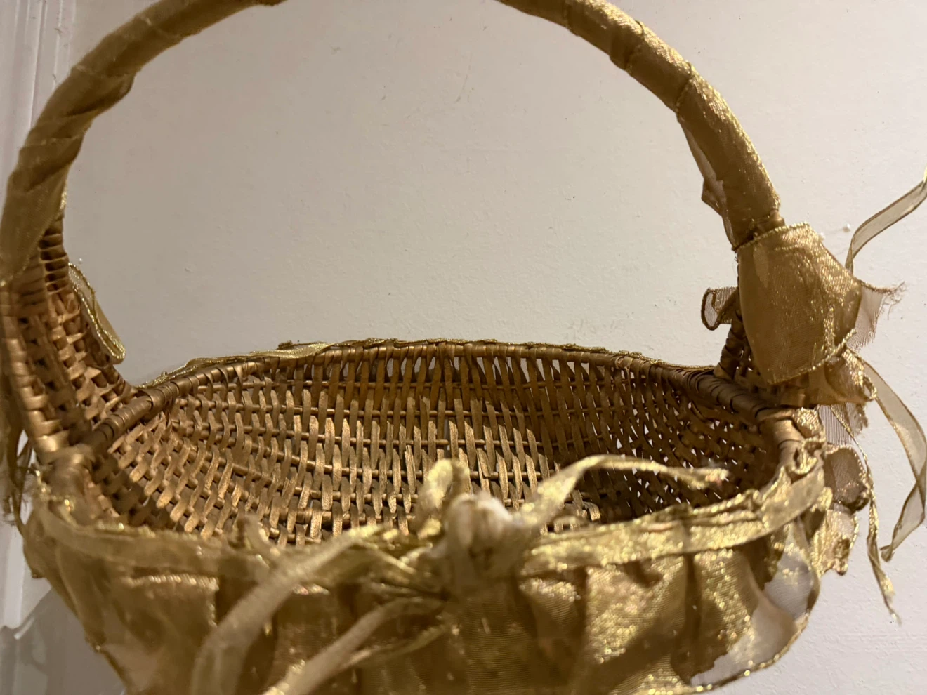 Decorative Woven Basket with Gold Ribbon