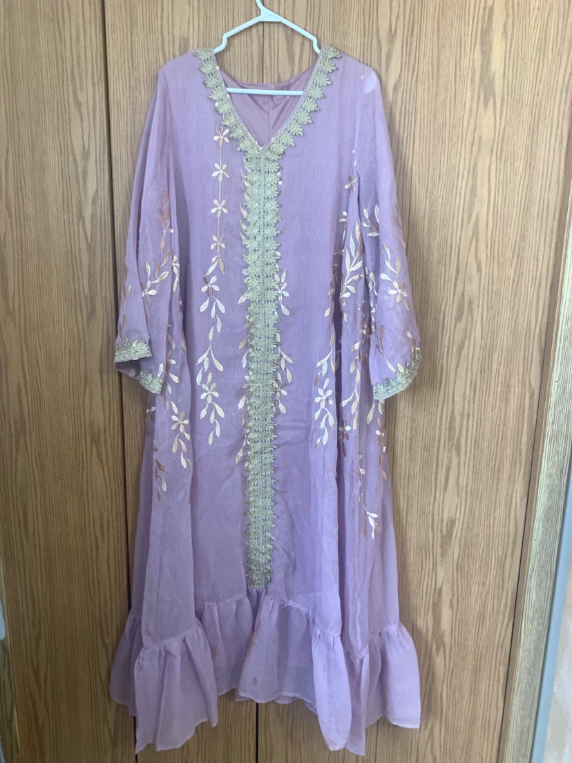 Lavender Embroidered Kaftan Dress