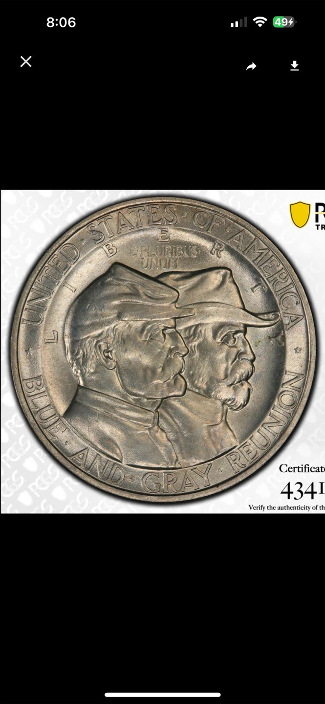 1936 PCGS MS64 Gettysburg Blue and Gray Reunion 50C Silver Coin - photo 3
