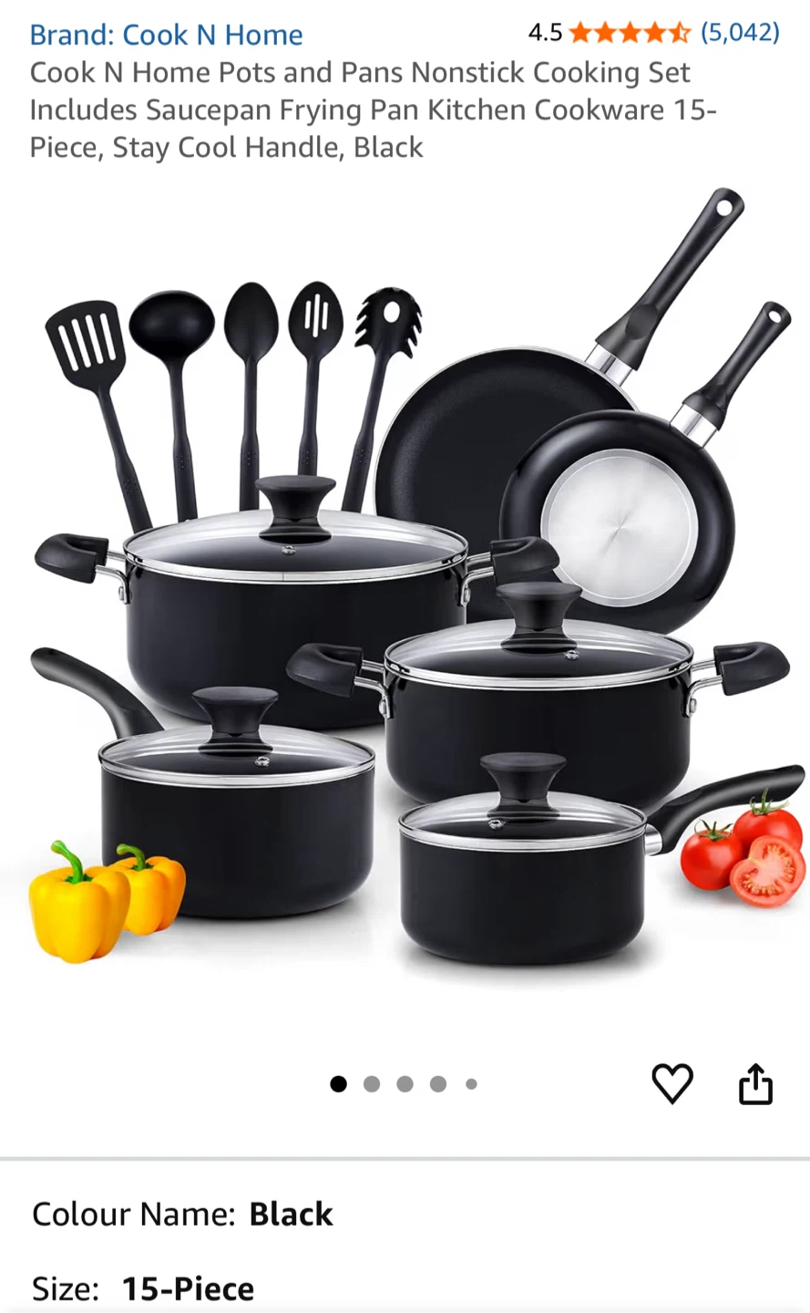 Cook N Home 15-Piece Nonstick Cookware Set