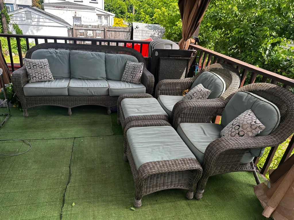 Wicker Patio Sofa with Cushions
